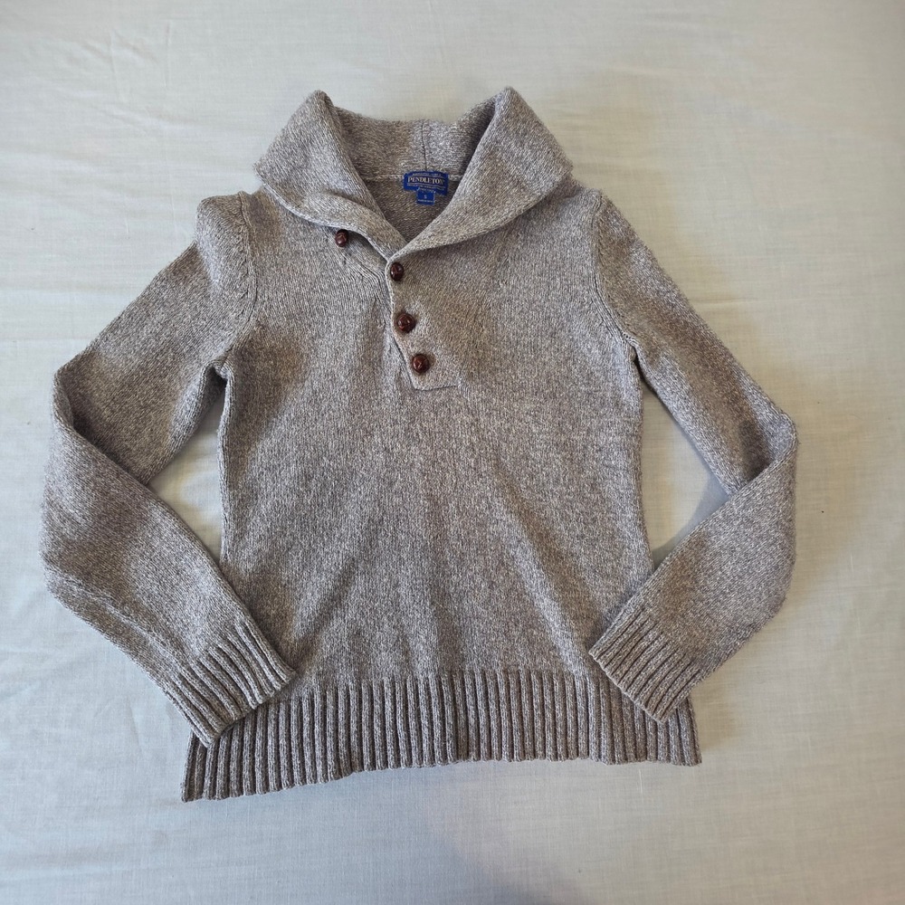 Pendleton Shawl Collar Button Sweater Cotton Wool Blend Small‎ Grey Cabincore